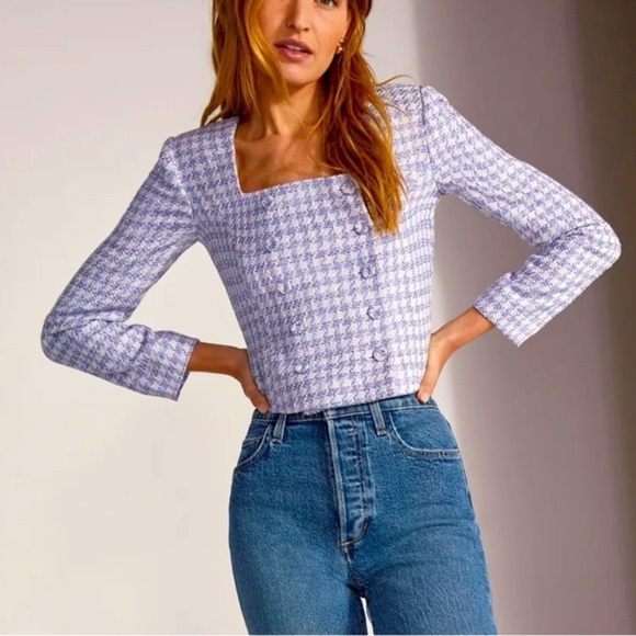 Favorite Daughter The Dasha Tweed Top Blazer in Lilac Long Sleeve - Picture 1 of 9